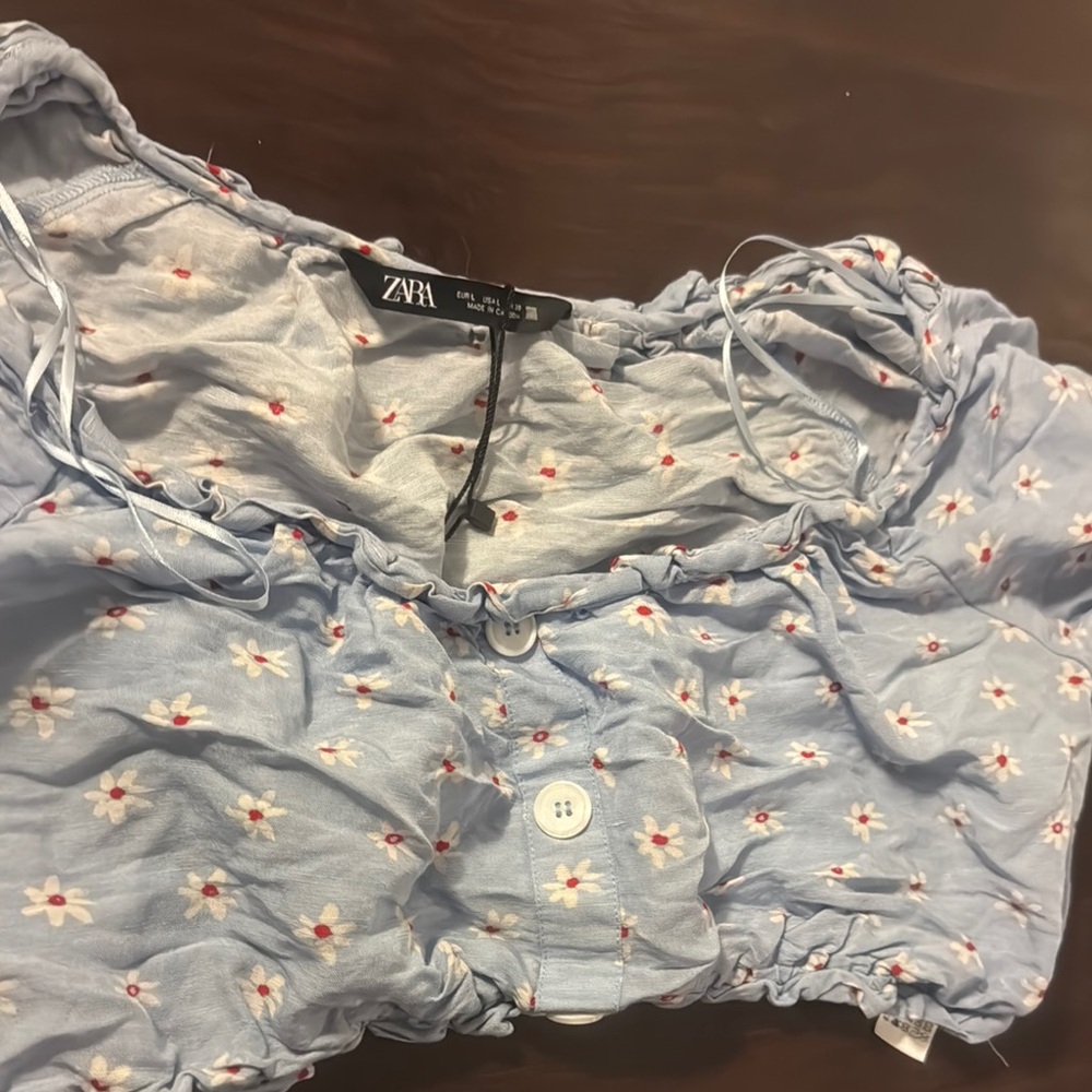 Zara Light Blue Floral Buttoned Top